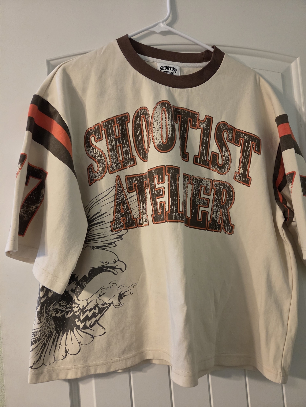 Men’s Cream Graphic Tee with Brown Trim